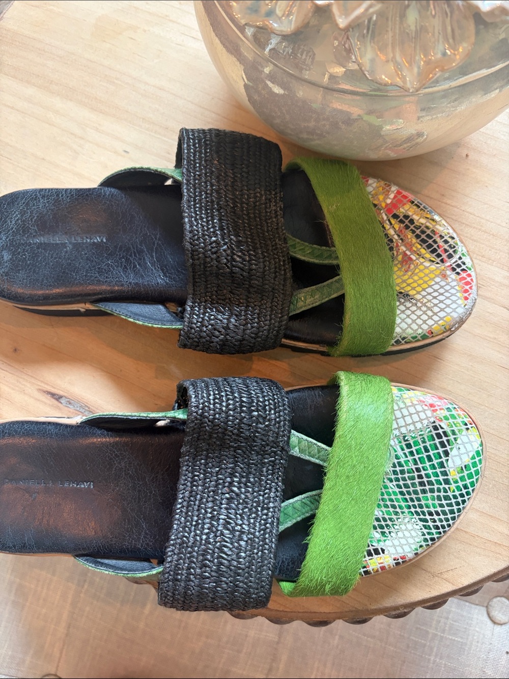 Daniella Lehavi Sahara Slides Green Reptilian Leather Size 40 - Picture 3 of 6